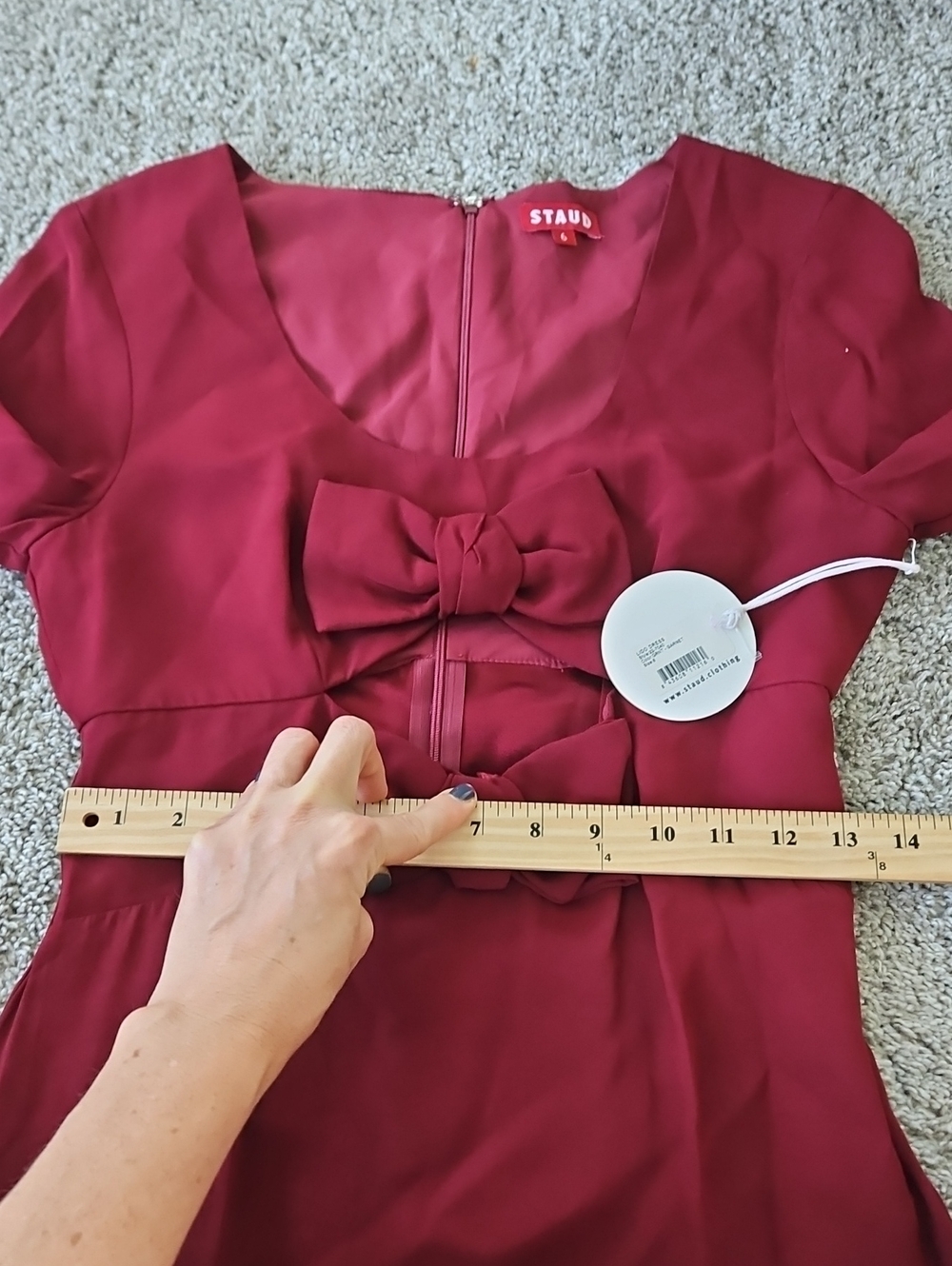 Nwt STAUD Burgundy Long-Sleeve Bow Maxi Dress 6 - Picture 10 of 15